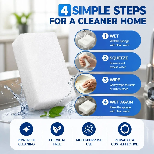 Alt view image 2 of 6 - Magic Sponge Heavy Duty Melamine Cleaning Sponge, 10 Pack, 3.93"x2.36"x0.37", Milky White, Non Scratch Multi Surface Cleaner for Kitchen, Bathroom, Wall, Furniture