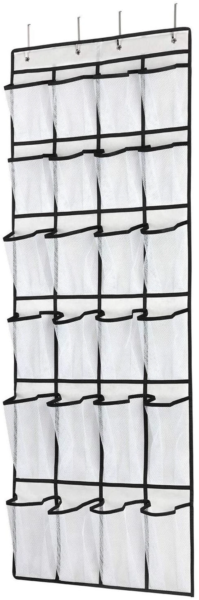 Main image of SAVERHO Over the Door Shoe Organizer with 24 Mesh Large Pockets, Hanging Shoe Storage Bag for Men Women Kids (White)