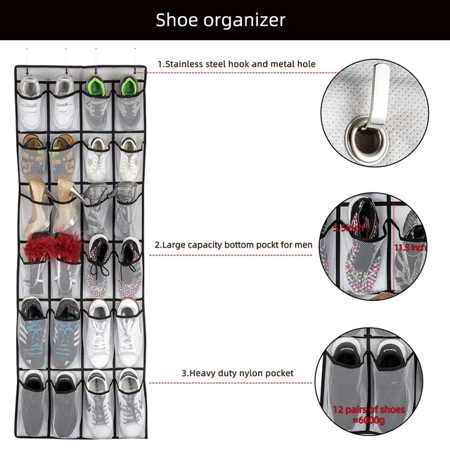 Alt view image 6 of 6 - SAVERHO Over the Door Shoe Organizer with 24 Mesh Large Pockets, Hanging Shoe Storage Bag for Men Women Kids (White)