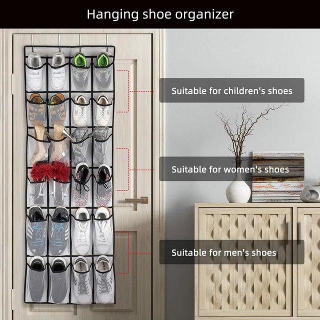 Alt view image 5 of 6 - SAVERHO Over the Door Shoe Organizer with 24 Mesh Large Pockets, Hanging Shoe Storage Bag for Men Women Kids (White)