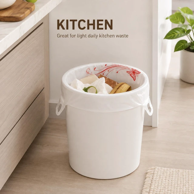 Alt view image 3 of 7 - 4 Gallon Trash Bags with Handles, 100 Count, 11" x 21" Thank You T-Shirt Style Plastic Garbage Bags for Home, Kitchen, Office, Bathroom, Small Business, Takeout, Grocery