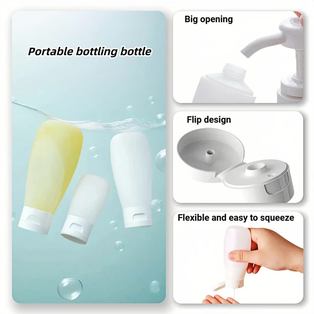 Alt view image 3 of 6 - Chinshwehaw Portable Travel Bottles Set, Silicone Squeeze Containers, 3-Pack (30ml, 60ml, 100ml), White, Leakproof, Wide Mouth, BPA-Free, TSA Approved for Toiletries Sham
