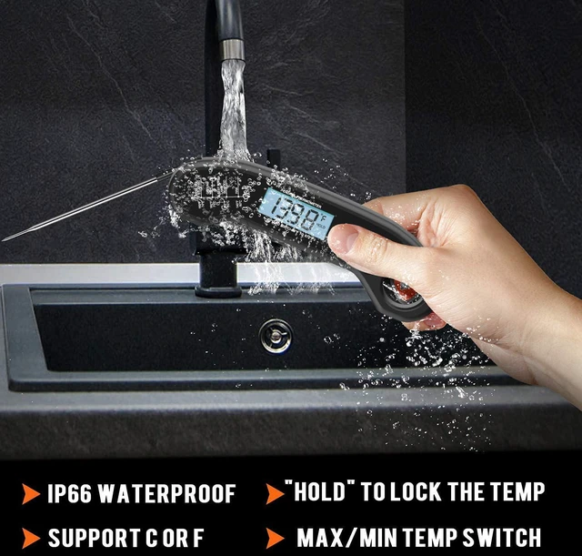 Alt view image 4 of 7 - Digital Instant Read Meat Thermometer, Waterproof, for Grill, BBQ, Turkey, Candy, Liquids, Beef, Kitchen and Outdoor Cooking