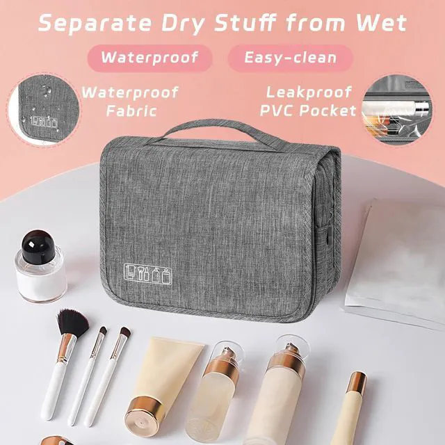 Alt view image 4 of 6 - Hanging Waterproof Toiletry Bag with Hook, for Men and Women, Small Multifunctional Makeup Cosmetic Bag, Portable Toiletries Travel Organizer (Grey)