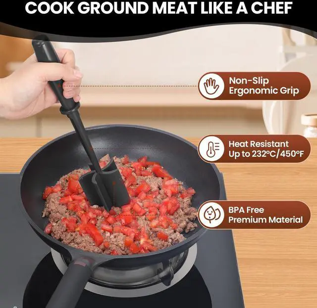 Alt view image 6 of 6 - CUNSENR Meat Chopper, Ground Beef Masher, Hamburger Smasher, Black