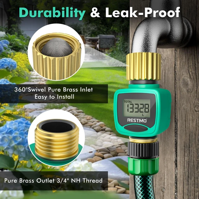 Alt view image 2 of 6 - RESTMO Heavy Duty Water Flow Meter with Brass Inlet & Outlet