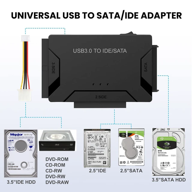 Alt view image 2 of 6 - USB 3.0 to SATA IDE Adapter for 2.5" 3.5" SSD HDD Hard Drive Reader 5Gbps