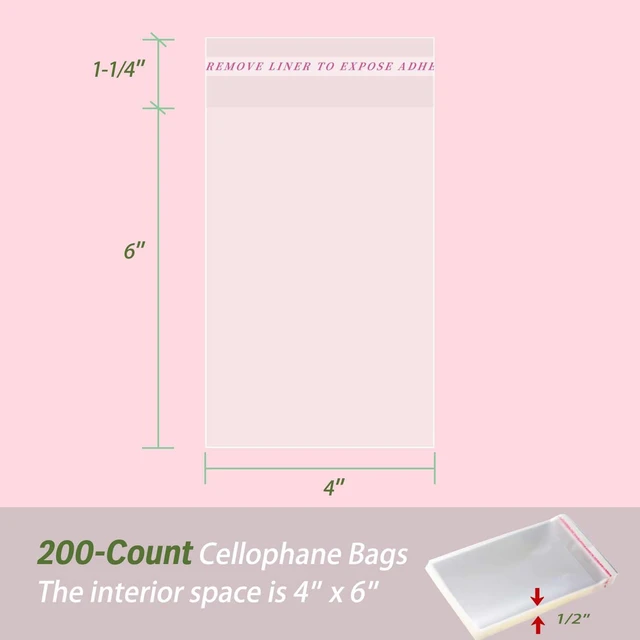 Alt view image 4 of 6 - Yeaban 4"x6" Clear Self-Sealing Cellophane Bags, 200-Count