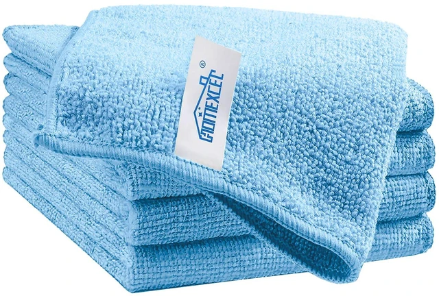 Main image of HOMEXCEL Blue Microfiber Cleaning Cloths 5 Pack, Highly Absorbent, Lint Free, Scratch-Free, Reusable for Kitchen, House, Window and Glass, Cars, 11.5 x 11.5 in