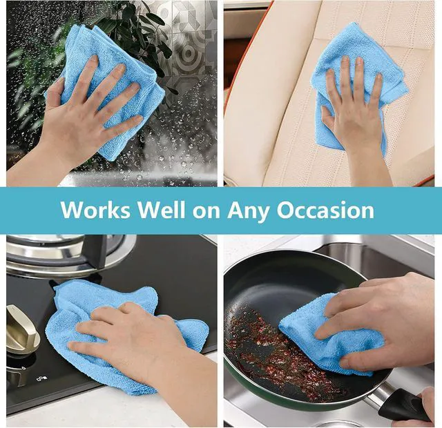 Alt view image 2 of 7 - HOMEXCEL Blue Microfiber Cleaning Cloths 5 Pack, Highly Absorbent, Lint Free, Scratch-Free, Reusable for Kitchen, House, Window and Glass, Cars, 11.5 x 11.5 in