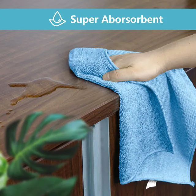 Alt view image 4 of 7 - HOMEXCEL Blue Microfiber Cleaning Cloths 5 Pack, Highly Absorbent, Lint Free, Scratch-Free, Reusable for Kitchen, House, Window and Glass, Cars, 11.5 x 11.5 in