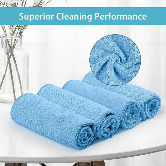 Alt view image 5 of 7 - HOMEXCEL Blue Microfiber Cleaning Cloths 5 Pack, Highly Absorbent, Lint Free, Scratch-Free, Reusable for Kitchen, House, Window and Glass, Cars, 11.5 x 11.5 in