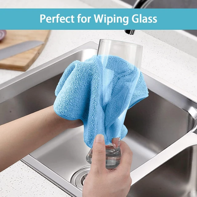 Alt view image 6 of 7 - HOMEXCEL Blue Microfiber Cleaning Cloths 5 Pack, Highly Absorbent, Lint Free, Scratch-Free, Reusable for Kitchen, House, Window and Glass, Cars, 11.5 x 11.5 in