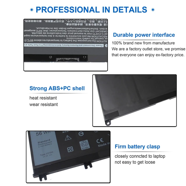 Alt view image 5 of 6 - 33YDH 56Wh Laptop Battery for Dell Inspiron 17 7000 Series 7779 7778 7786 7773 2-in-1 15 7577 G3 3579 3779 G5 5587 G7 7588 Latitude 13 3380 14 3490 3590 3580 3400 3500 45