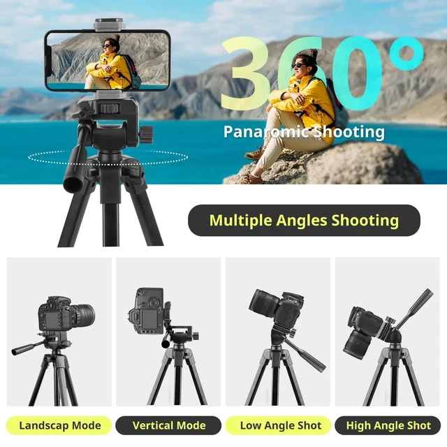 Alt view image 3 of 6 - Sensyne 64" Camera Tripod Stand with Phone Holder and Remote for iPhone & iPad