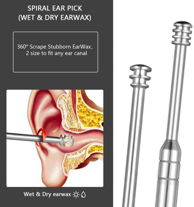 Alt view image 2 of 6 - 8 Pcs Ear Wax Removal Kit, Double-Headed Ear Pick, 316L Stainless Steel Ear Cleaner Curette with Cleaning Brush and Storage Box, for Kid and Adult, Silver