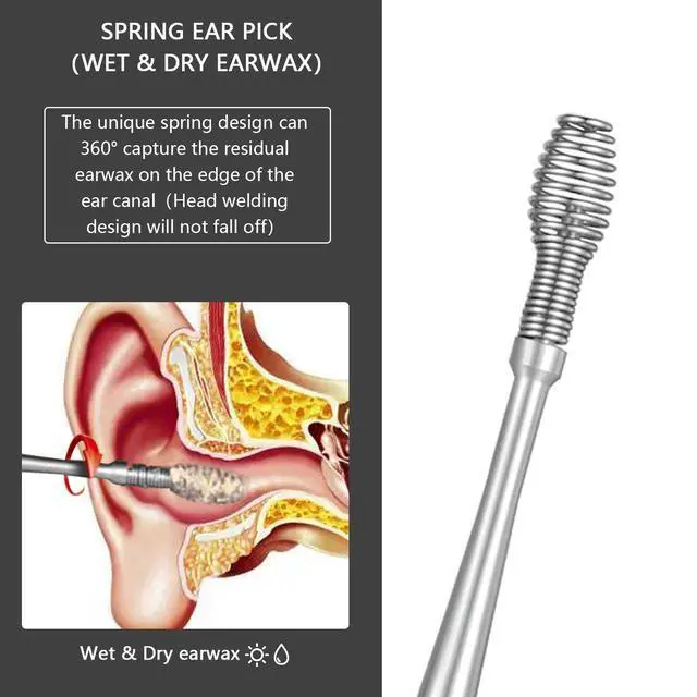 Alt view image 4 of 6 - 8 Pcs Ear Wax Removal Kit, Double-Headed Ear Pick, 316L Stainless Steel Ear Cleaner Curette with Cleaning Brush and Storage Box, for Kid and Adult, Silver