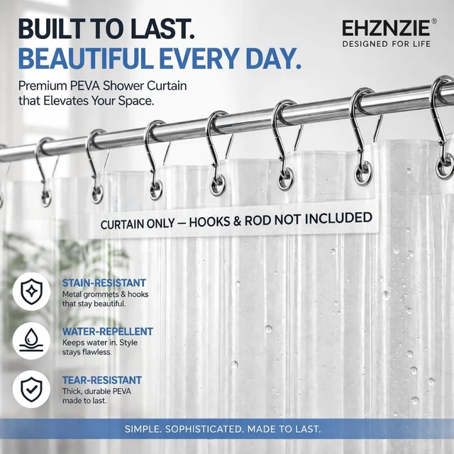 Alt view image 4 of 7 - EHZNZIE Crystal Clear Shower Curtain Liner 72x72, PEVA Waterproof with 3 Weighted Magnets, Rustproof Metal Grommets, No Chemical Smell