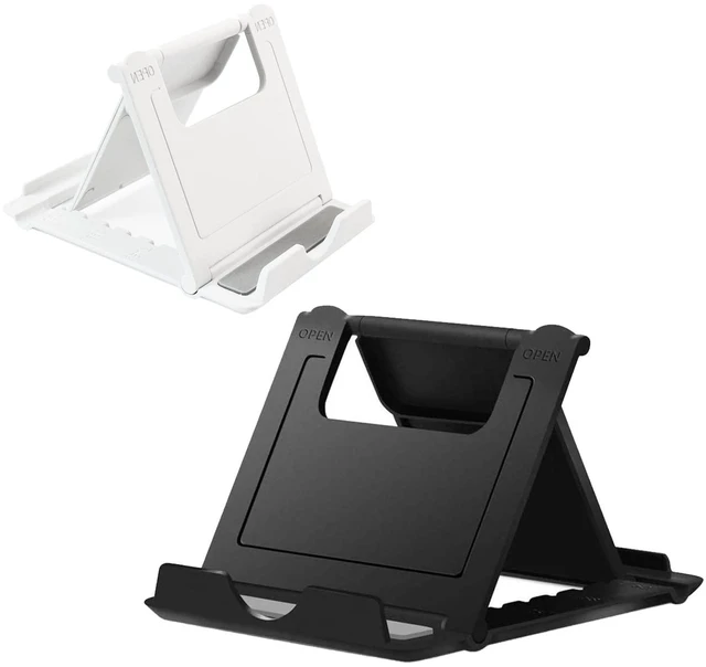 Main image of Kemoxan 2 Pack Portable Foldable Cell Phone Stand, Universal Adjustable Desktop Kickstand for iPhone, iPad, Kindle, Android, Black & White