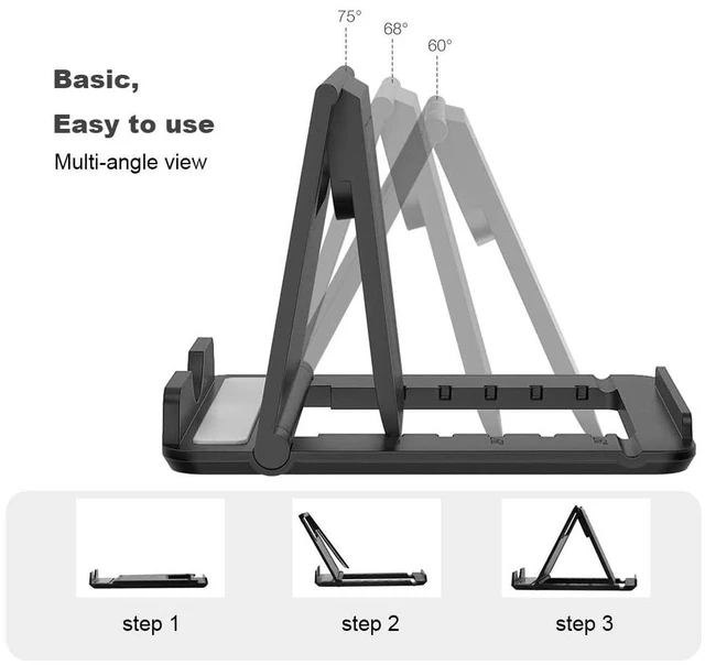 Alt view image 2 of 6 - Kemoxan 2 Pack Portable Foldable Cell Phone Stand, Universal Adjustable Desktop Kickstand for iPhone, iPad, Kindle, Android, Black & White