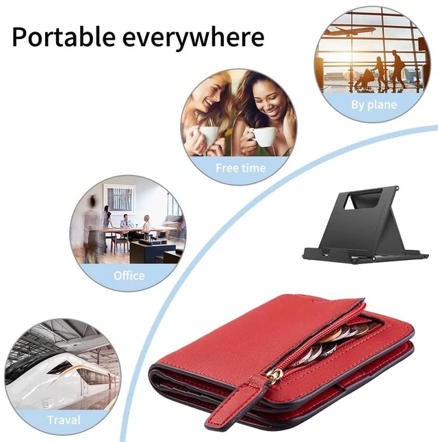 Alt view image 3 of 6 - Kemoxan 2 Pack Portable Foldable Cell Phone Stand, Universal Adjustable Desktop Kickstand for iPhone, iPad, Kindle, Android, Black & White