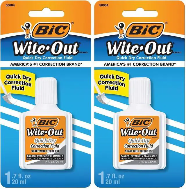 Main image of BIC Wite-Out Correction Fluid 2-Pack, White, 20mL, Quick Dry, Easy Application
