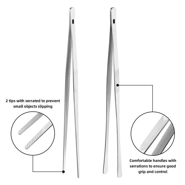 Alt view image 5 of 7 - ChefBee 2PCS 12" Stainless Steel Kitchen Tongs Tweezers with Serrated Tips