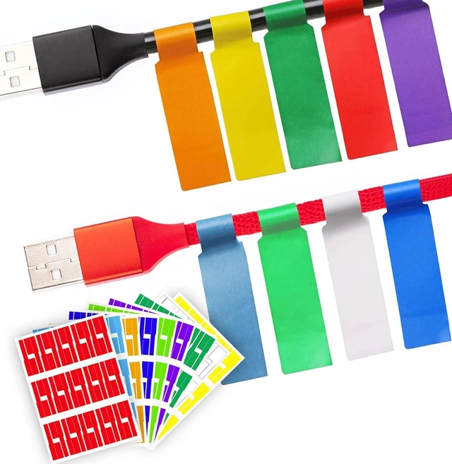 Main image of 270 PCS Tear Resistant Waterproof Cable Labels, 9 Colors, Self Adhesive, Write-on, Printable for Laser Printer and Handwriting