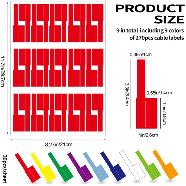 Alt view image 2 of 4 - 270 PCS Tear Resistant Waterproof Cable Labels, 9 Colors, Self Adhesive, Write-on, Printable for Laser Printer and Handwriting