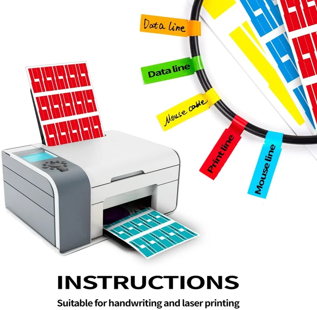 Alt view image 4 of 4 - 270 PCS Tear Resistant Waterproof Cable Labels, 9 Colors, Self Adhesive, Write-on, Printable for Laser Printer and Handwriting