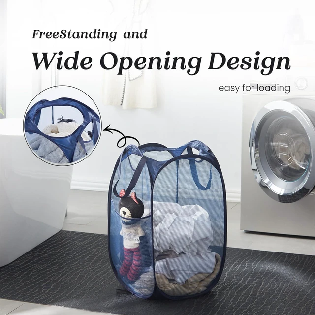 Alt view image 5 of 6 - Collapsible Mesh Laundry Basket with Side Pocket and Sturdy Handles