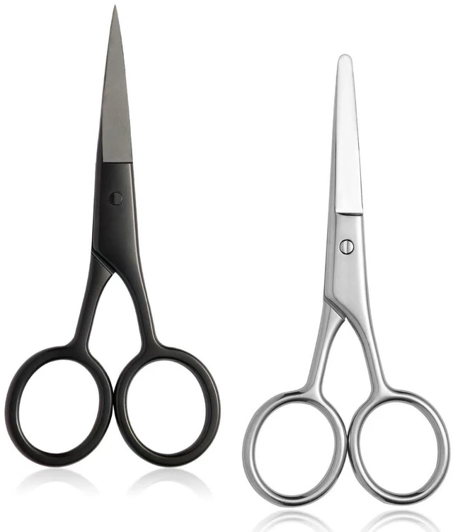 Main image of 2PCS Small Grooming Scissors for Men and Women - Straight & Rounded Safety Tips, for Eyebrows, Nose Hair, Beard, Mustache, Eyelashes, and Ear Hair - Silver & Black
