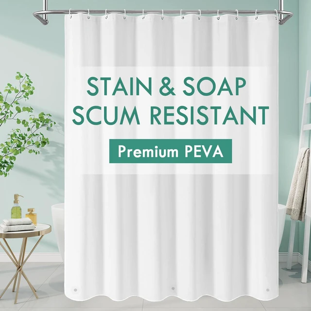 Main image of MitoVilla White Peva Shower Curtain Liner, 72"W x 72"H, Waterproof, Simple Plastic for Modern Neutral Hotel Bathroom Decor
