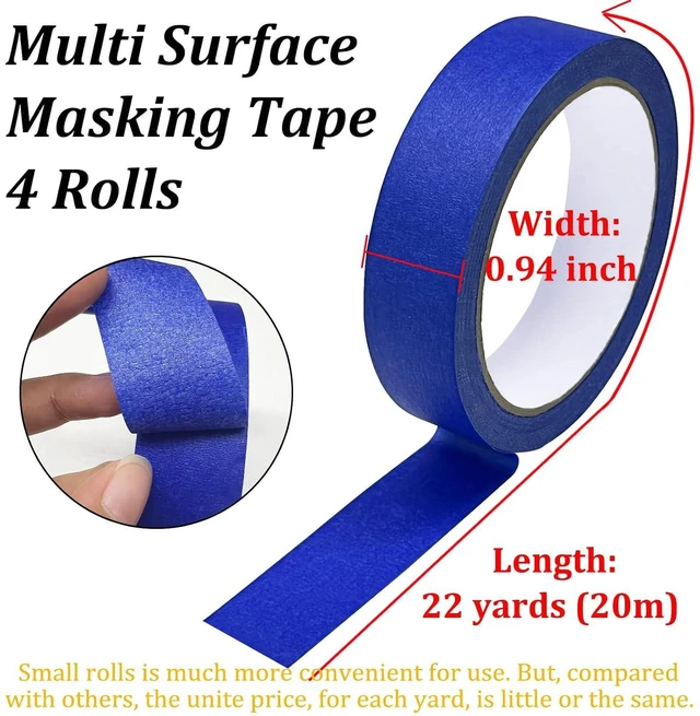 Alt view image 4 of 6 - Blue Painter's Tape 4 Rolls 0.94in x 22yd (88yd Total), No Residue, Easy Removal for Wall Painting, DIY, Artist, Crafts, Decoration, Drafting
