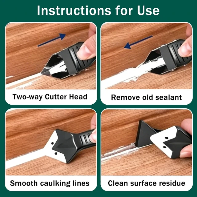 Alt view image 4 of 7 - 3-In-1 Silicone Caulking Tool - Stainless Steel Caulk Remover & Sealant Finishing Scraper