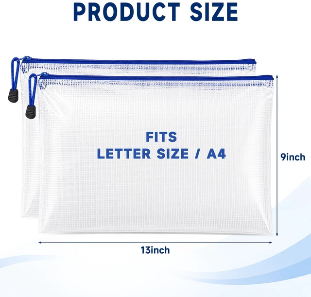Alt view image 4 of 6 - TONOS Large Mesh Zipper Pouches, 2Pack, 13x9Inch, Clear PVC, Water-Resistant Document Organizers for Letter/A4 Paper, School, Office, Travel, Crafts & Puzzles