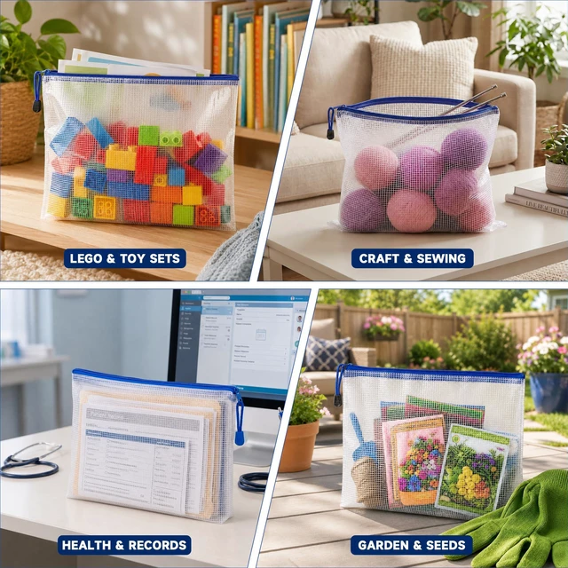 Alt view image 6 of 6 - TONOS Large Mesh Zipper Pouches, 2Pack, 13x9Inch, Clear PVC, Water-Resistant Document Organizers for Letter/A4 Paper, School, Office, Travel, Crafts & Puzzles