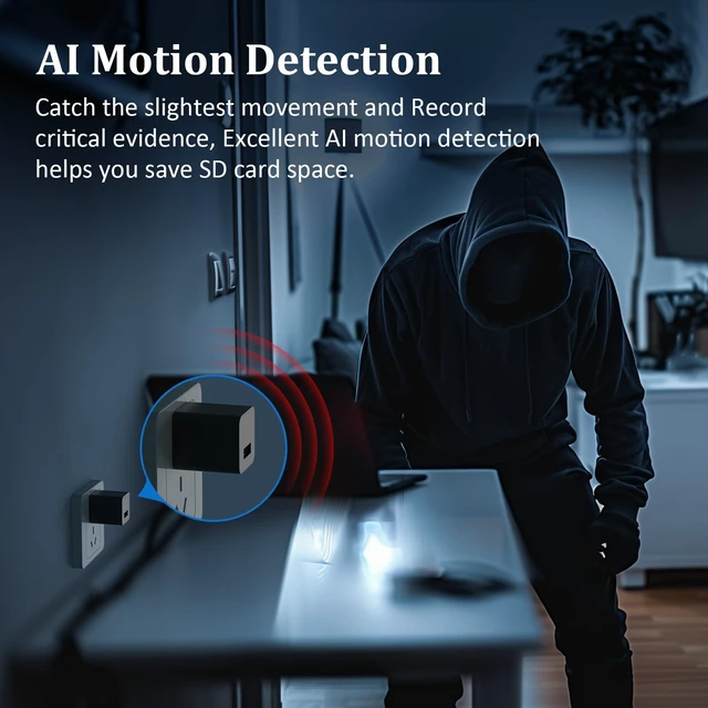 Alt view image 5 of 6 - Audio Charger Camera 1080P Video-Only Small Motion Detection Covert Nanny Cam for Home Indoor Security, 32GB Micro SD Card Included