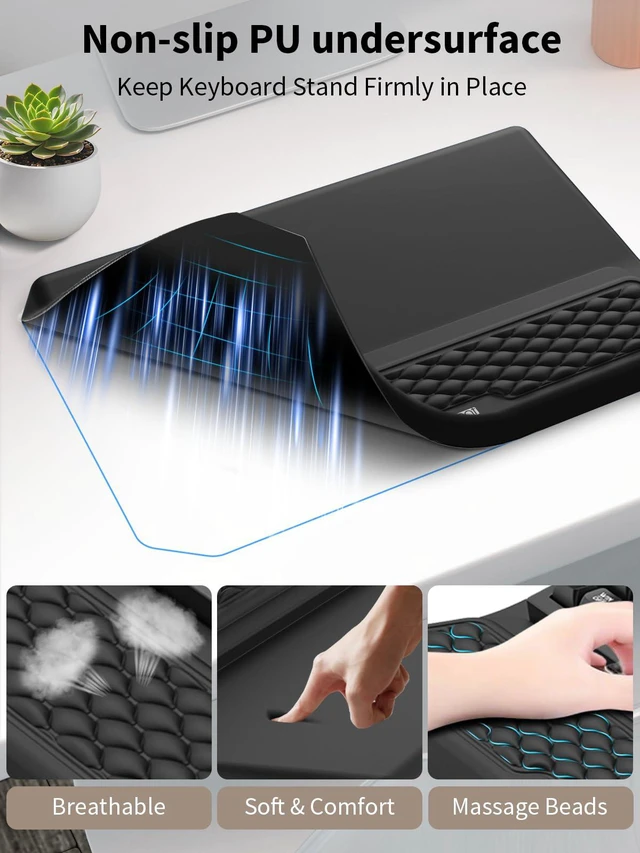 Alt view image 4 of 6 - 3-in-1 Ergonomic Keyboard Stand with Wrist Rest & Mouse Pad Set, Black