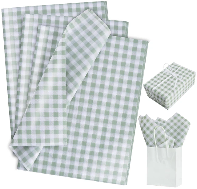 Main image of BEISHIDA Gingham Tissue Paper, Sage Green and White Checkered, 14 x 20 Inch, 50 Sheets for Gift Bags, Wedding, Birthday, Easter, DIY Crafts, Decor, Holiday, Flowers