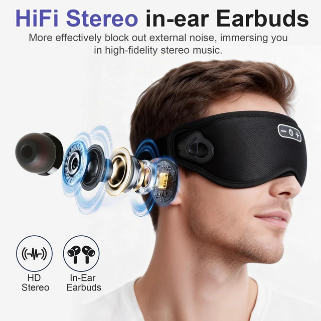 Alt view image 2 of 7 - Wireless Bluetooth 5.4 Sleep Headphones with 100% Blackout Sleep Mask