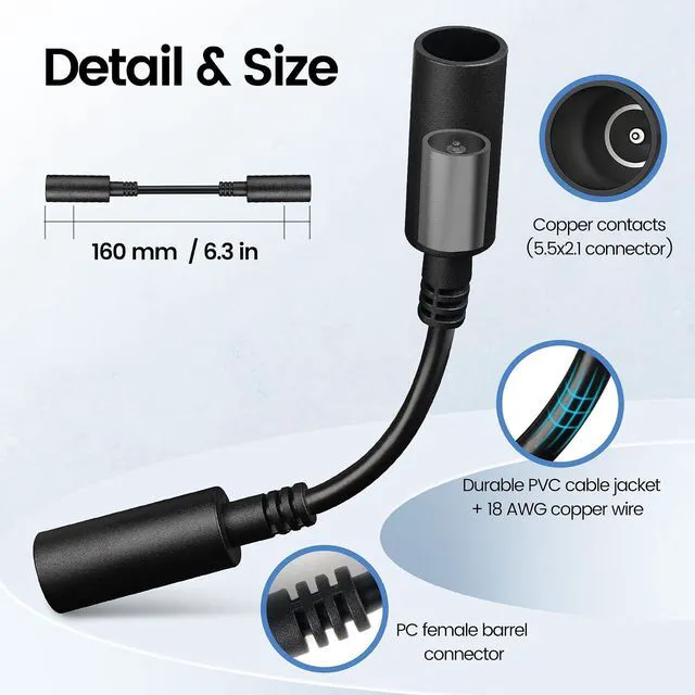 Alt view image 2 of 7 - Waterproof DC Female to Female Adapter 5.5mm x 2.1mm DC Barrel Connector Extender 12V Power Cord for Starlink Mini Dish, PoE Splitter, RV Off-Grid Mobile Use