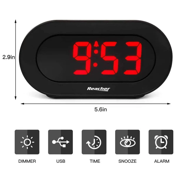 Alt view image 4 of 6 - REACHER LED Digital Alarm Clock, Small Dimmable, with USB Charger