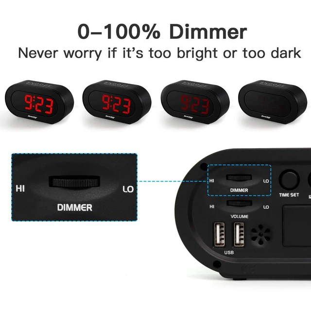 Alt view image 3 of 6 - REACHER LED Digital Alarm Clock, Small Dimmable, with USB Charger