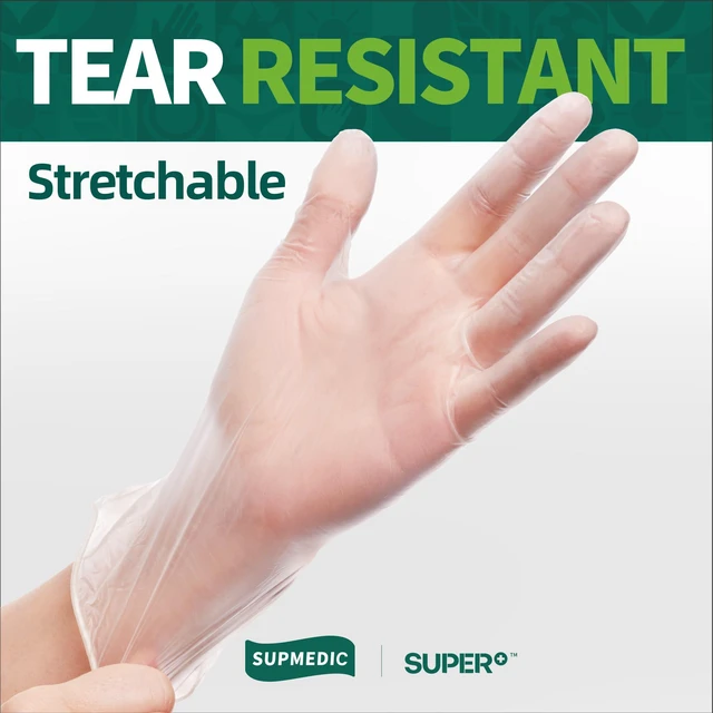 Alt view image 3 of 7 - Supmedic Vinyl Medical Exam Gloves, Latex-Free, Powder-Free, Disposable, Clear