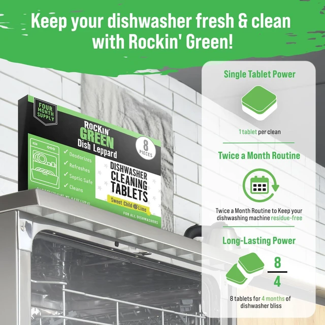 Alt view image 4 of 7 - Rockin' Green Dishwasher Cleaner Citrus Lime Tablets 8 Pack