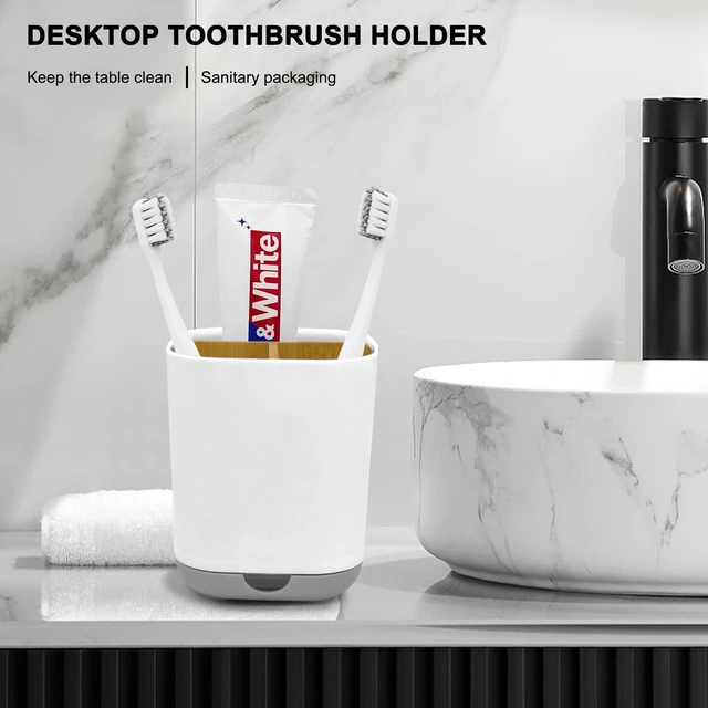 Alt view image 5 of 7 - Toothbrush Holder with Bamboo Divider, Detachable 3 Slots Plastic Electric Toothbrush and Toothpaste Storage Caddy for Bathroom Countertop, Vanity, Sink (Grey)