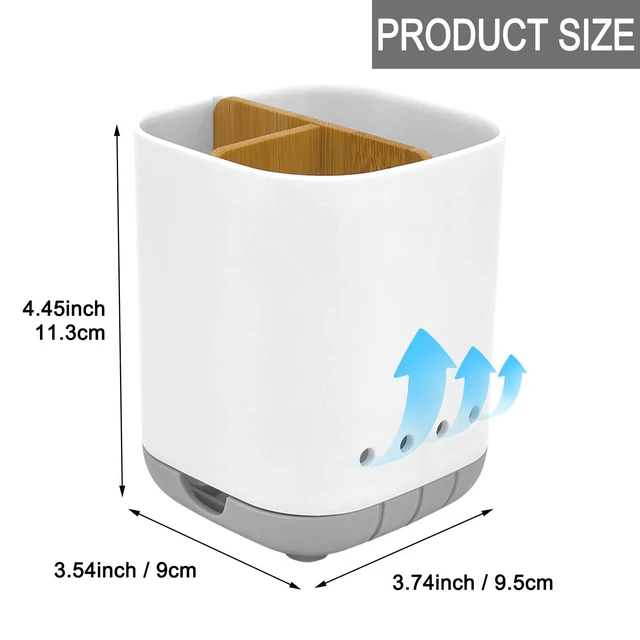 Alt view image 7 of 7 - Toothbrush Holder with Bamboo Divider, Detachable 3 Slots Plastic Electric Toothbrush and Toothpaste Storage Caddy for Bathroom Countertop, Vanity, Sink (Grey)