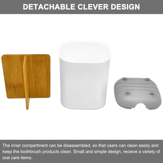 Alt view image 3 of 7 - Toothbrush Holder with Bamboo Divider, Detachable 3 Slots Plastic Electric Toothbrush and Toothpaste Storage Caddy for Bathroom Countertop, Vanity, Sink (Grey)