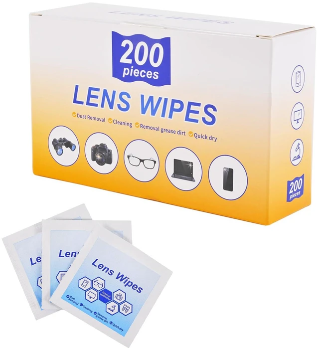 Main image of Lens Wipes for Eyeglasses, Camera Lenses, Sunglasses, Mobile Phone Screens, Goggles - 200 Pieces (Individually Packed)